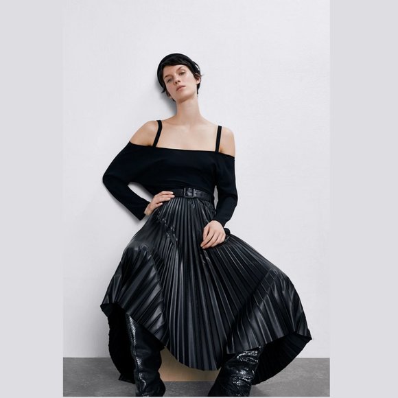 LAST ONE!!! ZARA Faux Leather Pleated Midi Skirt - Picture 10 of 12